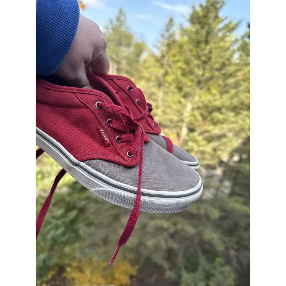 Vans Red and Gray Lace Up Sneakers Youth 5.5 Kids EU 37 UK 4.5 Shoes Kicks